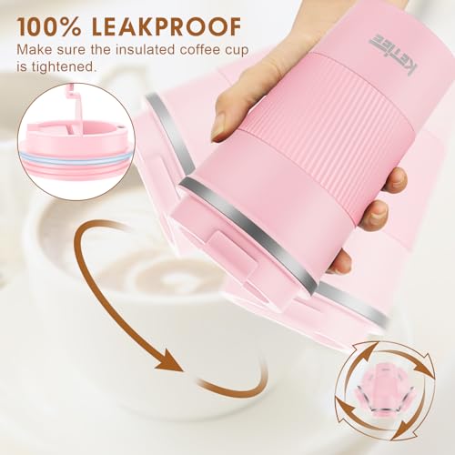 KETIEE Kaffeebecher to go,510ml Thermobecher Kaffee-to-go,Kaffeebecher Thermo,Doppelwandig Reisebecher Travel Mug,Vakuum Isolierbecher mit auslaufsicherem Deckel für Kaffee und Tee,Rosa 4