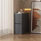 Mesita de noche moderna minimalista blanca estrecha de madera maciza con parte superior de pizarra, mini mesita de noche con cajones de almacenamiento (color