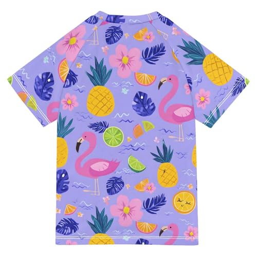 ALAZA Kids Rash Guard Boys Toddler Swim Shirts Short Sleeve Flamingo Pineapple Violet UPF 50+ 3T2