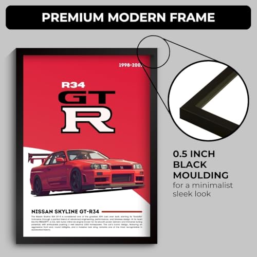Image of Nissan GTR R34 Poster | Framed Poster of Nissan Godzilla A4 Sized (31 x 23 cm) | JDM Car Posters for Wall, Supercar Frame | R34 GTR Supercar Frames | Car Posters for Wall, Bedroom, Hostel, Study Room (F 055)