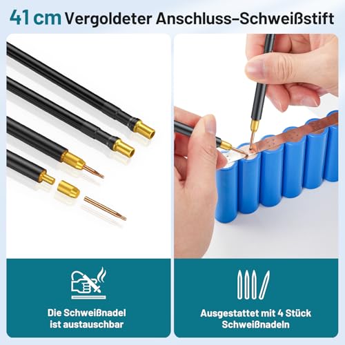 SeeSii Kondensator Punktschweißgerät, 3000F Punktschweißgeräte mit Farad-Kondensatoren, 4 Schweißnadeln, Spot Welder für 0,1-0,3 mm Nickelband, 120 Gänge, von Zylindrischen Batterien usw.