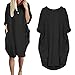 aromm Damen T Shirts Rundhalsausschnitt Kleid Lose Einfach Lässig Übergröße Midi Longshirt mit Taschen Schwarz,3XL
