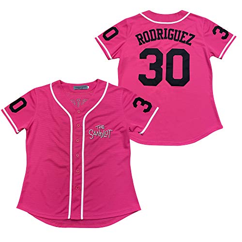 Rainbow Hawk Women's The Sandlot Benny 'The Jet' Rodriguez 30 Movie Baseball Jerseys (Pink, XXL)