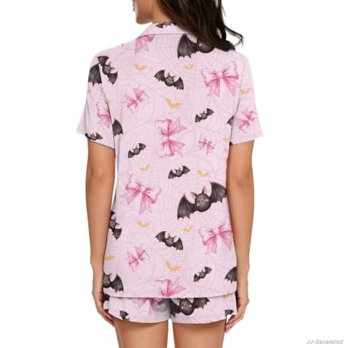 Image of Renewold Button Down Womens Pajama Set Short Sleeve Loungewear Bow Nightwear Sleepwear Night Suit Tops Shorts 2 Pieces