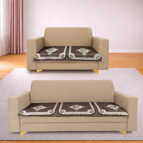 Image of Homerz Premium Waterproof Jasmine Joe Sofa Seat Cover - Floral Printed Sofa Protector | Non-Slip, Washable & Durable Sofa Protector (Coffee, 5 (3+2) Seater)