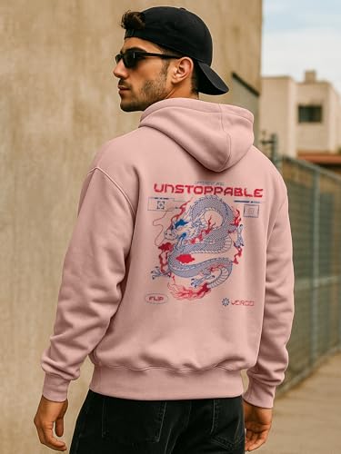 Image of Veirdo Polycotton Spun Oversized Fit Drop Shoulder Hooded Sweatshirt Full Sleeves Back Graphic Printed Jumper Hoodie for Men (Available Sizes: S to 3XL)