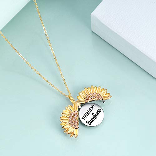 You are My Sunshine Necklace Sterling Silver Sunflower Locket Necklace for Women Sunflower Jewelry Gifts for Daughter/Wife/Sister/Mom4