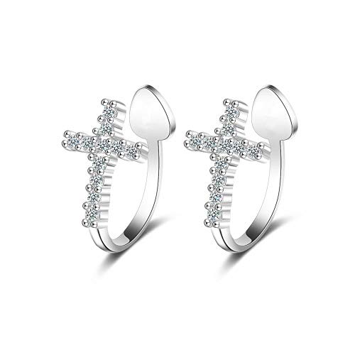 CZ Criss Cross Clip on Cuff Wrap Hoop Earrings for Women 925 Sterling Silver Non-Pierced Ears Pave Crystal Diamond Small Cartilage Crawler Sweep Earring Delicate Flat Jewelry Gift