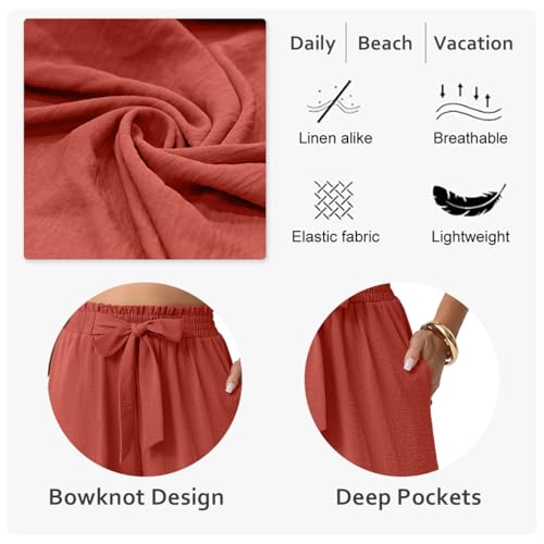 Womens Palazzo Wide Leg Pants Flowy Dressy Linen Cropped Vacation Summer Capri Gaucho Casual Slack Gauze Teacher Petite Women Boho Womans Ladies Trouser — view 5