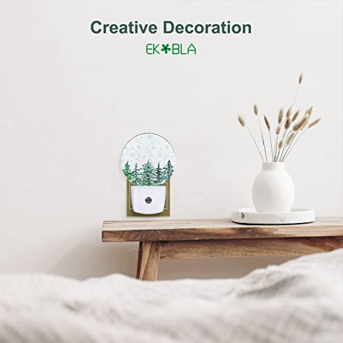 Image of EKOBLA Winter Pine Woodland Night Light, Snowy Green Forest Night Lights Plug Into Wall with Auto Sensor for Christmas and Holiday Gifts