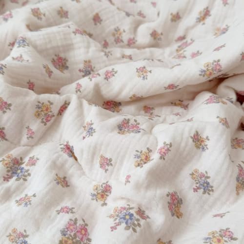 Image of BuLuTu Retro Design Tuberose Flower Quilt Blanket for Toddler Girls Chic Floral Crib Comforter Soft Gauze Toddler Bedding Lightweight Comforter for All Seasons, Machine Washable, 60x78 Inches