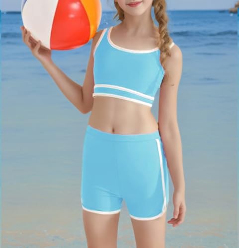 Image of Girls Swimsuits 3 Piece Bathing Suit Bikini Set with Sporty Shorts and Sunglasses Beach Swimwear for Girl 8-15 Years