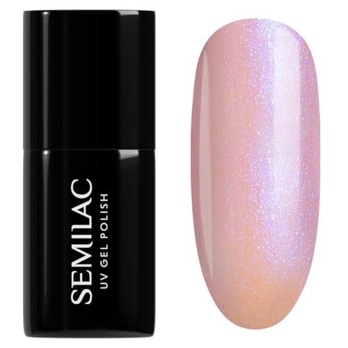 Semilac UV Nagellack 923 Blue Glazed 7 ml – Halbtransparentes Rosa mit Blau-Violett-Schimmer – Glazed Nails Look, Bling-Bling Effekt – Whispers of Spring Kollektion