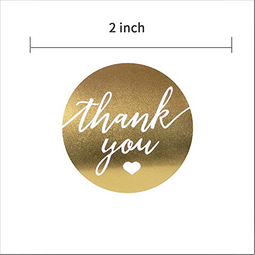 Thank You Label Sticker 2" Round With Gold And White Heart 500 Labels Per Roll, Thank You Sticker Gold For Birthdays, Weddings, Giveaways, Bridal Showers And Perfect For Small Business Owner #TOP1