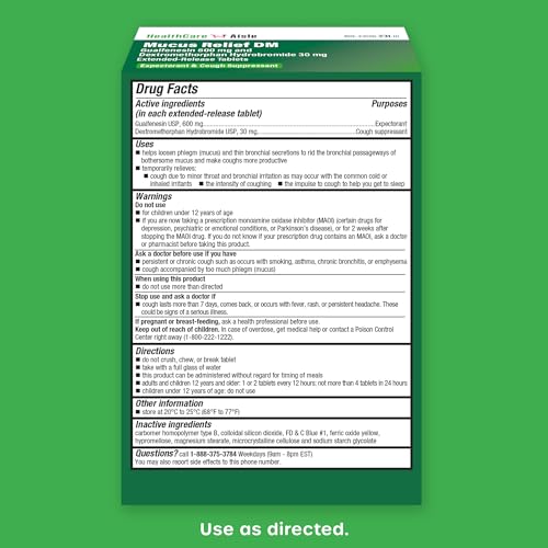 HealthCareAisle Guaifenesin 600 mg Dextromethorphan Hydrobromide 30 mg Extended Release Tablets - 100 Count - Mucus Relief Expectorant and Cough Suppressant Formulated for Chest Congestion Relief - Thumbnail 5