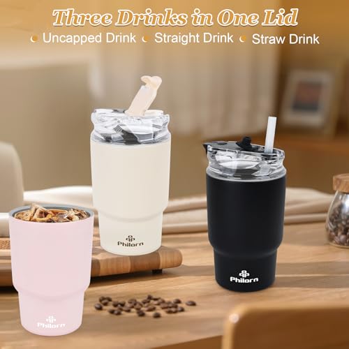 Philorn Thermobecher Kaffee to go, 14OZ/400ml mit Doppelwand, Wiederverwendbarer Kaffeebecher mit Deckel & Strohhalm, Weiß Coffee to go Becher für Heiße und Kalte Getränke 4