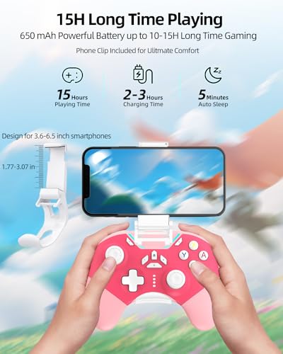 Image of Hall Effect iPhone Controller with Phone Clip, Wireless Bluetooth Game Controller for Android /iPhone /Apple Arcade MFi Games /PC /Switch with Macro /Lock Joystick Speed /6-Axis /Motors /Turbo /ABXY FUN Switch