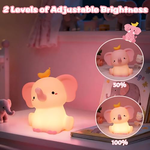 Image of OkiyiD Pink Elephant Lamp, Cute Silicone Night Light, Dimmable Animal Nursery Night Lights Bedside Touch Lamp, Elephant Gifts for Bedroom Decor