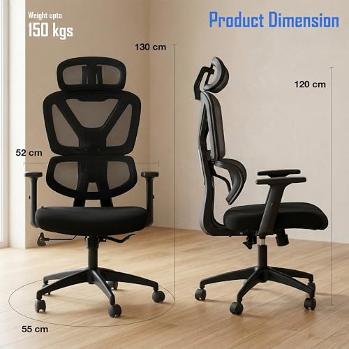 Image of DROGO Flexy Premium Ergonomic Office Chair for Work from Home, High Back Computer Chair with Adjustable Seat,Armrest, Rocking Function, 2D Headrest & Lumbar Support | Mesh Chair for Office /Home(Black)