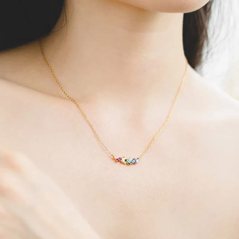 925 Sterling Sliver Collier pour Femmes Arc-en-Ciel Zircon Corindon Vert Nano Plaqué Or Véritable Set Up Cadeau