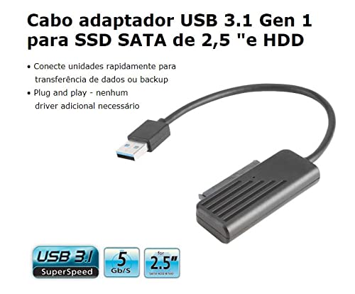 USB 3.1 to 2.5" SATA SSD and HDD Adapter Cable Akasa