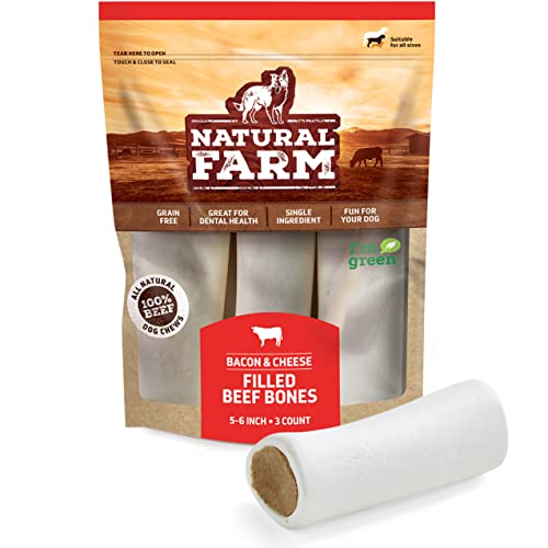 Natural Farm Filled Dog Bones, Bacon & Cheese Flavor (5-6 Inch, 3 Pack), Limited Ingredient Stuffed Dental Dog Bone Treats for Large Dogs Natural Farm Filled Dog Bones, Bacon & Cheese Flavor (5-6 Inch, 3 Pack), Limited Ingredient Stuffed Dental Dog Bone Treats for Large Dogs