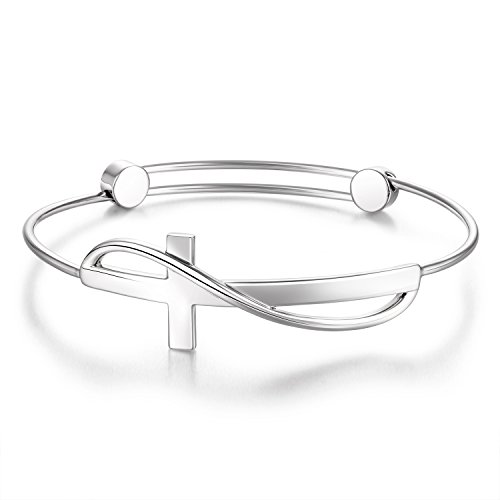 Charmire Faith In Hope Religious Cross Expandable Wire Bangle Bracelet (White Gold) #TOP1