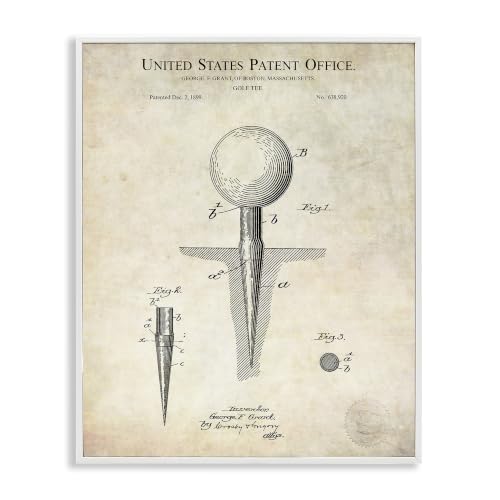 Stupell Industries Golf Ball Tee Patent Blueprint Diagram Outline, Design by Karl Hronek
