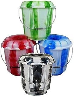 3 x Plastic 5 Litre Tie Dye Design Bucket Bin With Lid and Metal Handle Multipurpose Storage Bucket Hard Wearing Bucket for Animal Feed Garden Home Cleaning Camping Fishing Travel (Random Colour)