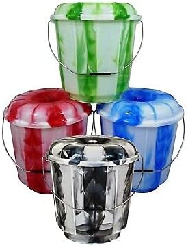 3 x Plastic 5 Litre Tie Dye Design Bucket Bin With Lid and Metal Handle Multipurpose Storage Bucket Hard Wearing Bucket for Animal Feed Garden Home Cleaning Camping Fishing Travel (Random Colour)