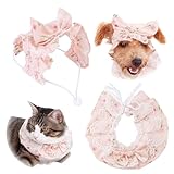 Zrteimith Pet Hats Cat Dog Cap Animal Bib Lace Bandana Scarf Set Lovely Princess Style Costume for Kitten Doggy Rabbit (Hats & lace Scarf, S Scarf & Hat)