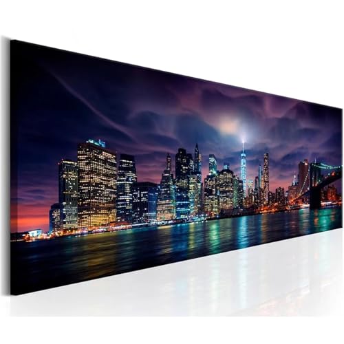 Peinture Diamant Grand Format 60x180cm : Toile Ville de Nuit Haute Définition