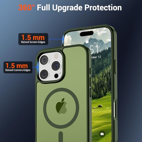 Image of SUPFINE Magnetic for iPhone 16 Pro Case(Compatible with MagSafe)(Military Grade Drop Protection) Slim Translucent Matte Shockproof with Anti-Fingerprint Phone Case,Cangling Green