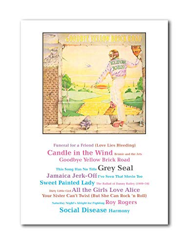 Libretto Designs ELTON JOHN Goodbye Yellow Brick Road Vinyl Album Art Print Mini Poster Vinyl Album Unframed Art Print with Song Titles