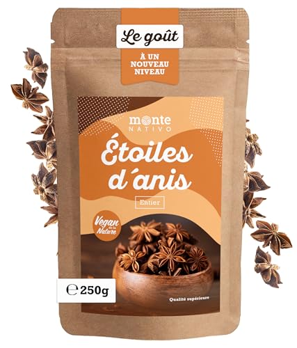 Аnis étoilé Monte Nativo (250g) - Anis Etoile - Badiane Anis étoilé - Épices aromatiques séchées avec soin, idéales pour Cuisiner et Assaisonner - Arôme et Goût intenses