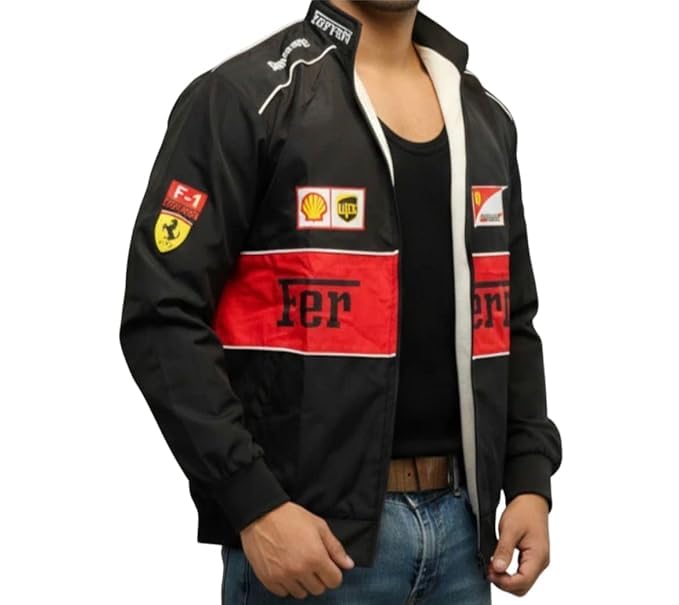 GIGAVIBE Racing Sport Jacket, Black and Red, Racing F1 Trandy MotorSport, Full Zip Windbreaker, Bomber Patches Vintage Jacket For Men & Women-picture-10