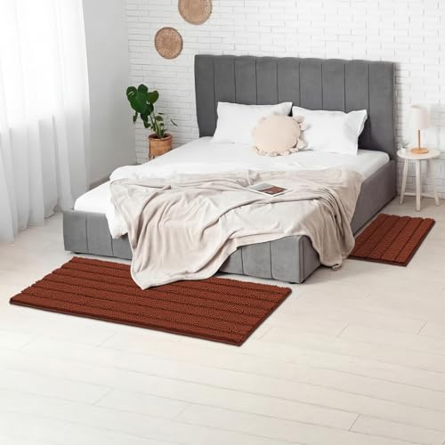 Image of Bcoimo Bathroom Rug Set, 24″x17″+48″x24″ Chenille Bathroom Rugs, Absorbent Non Slip Plush Bath Mats, Machine Washable Fast Drying Floor Mats for Tub, Shower, Sink, Vanity