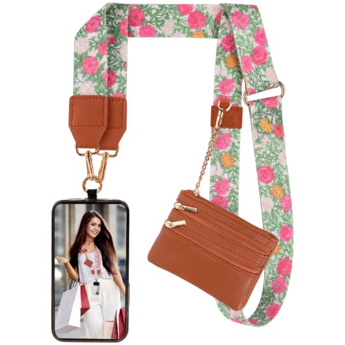 Image of XANGNIER Clip and Go Strap for Phone with Wallet Crossbody, Phone Strap with Zippered Wallet, Adjustable Anti Theft Cellphone Lanyard for Women, Cellphone Chain Accessories,Multicolor 27
