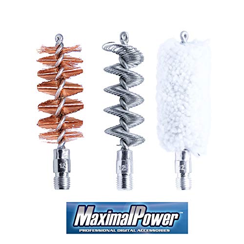 MaximalPower Combo Set of Gun Cleaning Bore Brushes | Tornado Brush Solid Brass Jag Phosphor Bronze Nylon Cotton Brush Mop | for 12 Gauge/18.5-20mm.357 cal/9mm.45 cal/10mm Firearms (12 gauge)