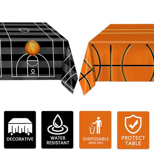 Image of QIYANPAX 4 Pieces Basketball Tablecloth - Basketball Birthday Party Decorations Basketball Table Cloth Soccer Tablecloth Plastic Table Cover for Basketball Party Decorations, 54 x 108 Inch