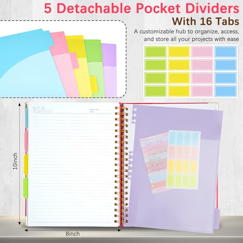 Carnet à 5 sujets avec intercalaires, journal de notes de travail à couverture rigide B5