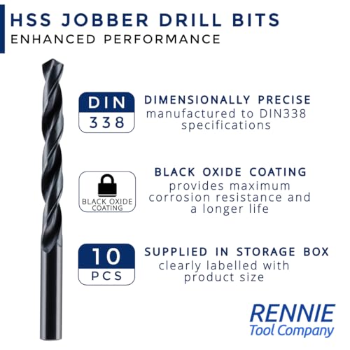 Box Of 10 x 3mm HSS Jobber Drill Bits - Black Roll Forged HSS-R for Carbon + Alloy Steel, Plastics & Wood. DIN338 (3mm x 61mm) 3 Box Of 10 x 3mm HSS Jobber Drill Bits - Black Roll Forged HSS-R for Carbon + Alloy Steel, Plastics & Wood. DIN338 (3mm x 61mm) - Image 3