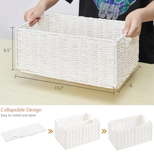 Vagusicc Wicker Storage Basket, Set of 2 Hand-Woven Paper Rope Wicker Basket, Small Storage Baskets for Organizing Toilet Paper Basket, Foldable Large Cube Storage Organizer Bins for Shelves (White) by Vagusicc - Used condition - Image 2