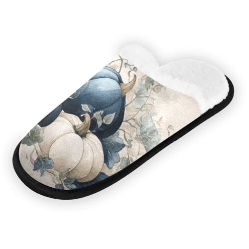 Halloween Pumpkin Retro Blue Slippers For Women Men Soft Memory Foam Non-Slip Hallowmas Winter Indoor House Shoes Travel Slipper2