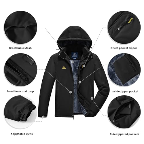 Image of TBMPOY Men's Winter Ski Jacket Waterproof Warm Snow Insulated Coat Fleece Lined Snowboard Hooded Raincoat