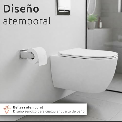 Miniatura 3 de Ecence 1x Portarrollos Papel Higiénico 2x Ganchos Para Toallas Adhesivo Sin Taladrar, Accesorios Para Baño, Cromo - Fabricados En Acero Inoxidable 304