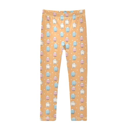 Girls' Athletic Leggings Ankle Length Yoga Dance Pants Kids Teen 4T Orange Bubble Milk Tea