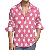 Camisa clásica de manga larga con botones y estampado de lunares rosados, camisa casual con botones para hombre con bolsillo, Multicolor, M