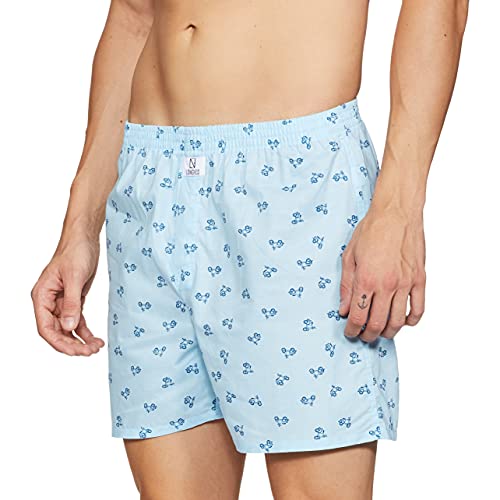 Image of Longies Cotton Mens Boxers Pack of 3 Regular Printed (LGBOXPO3VOO3 Sky Blue,Yellow,Blue3359 S)