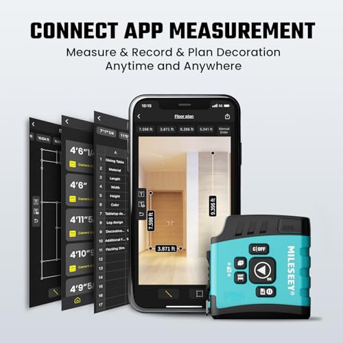 Image of MiLESEEY DT20 Laser Tape Measure with APP, 3-in-1 Digital Measuring Tape Rechargeable, 130FT Laser Distance Meter, 16FT Digital Tape Measure Waterproof, Area /Volume /Measuring /Pythagorean Mode